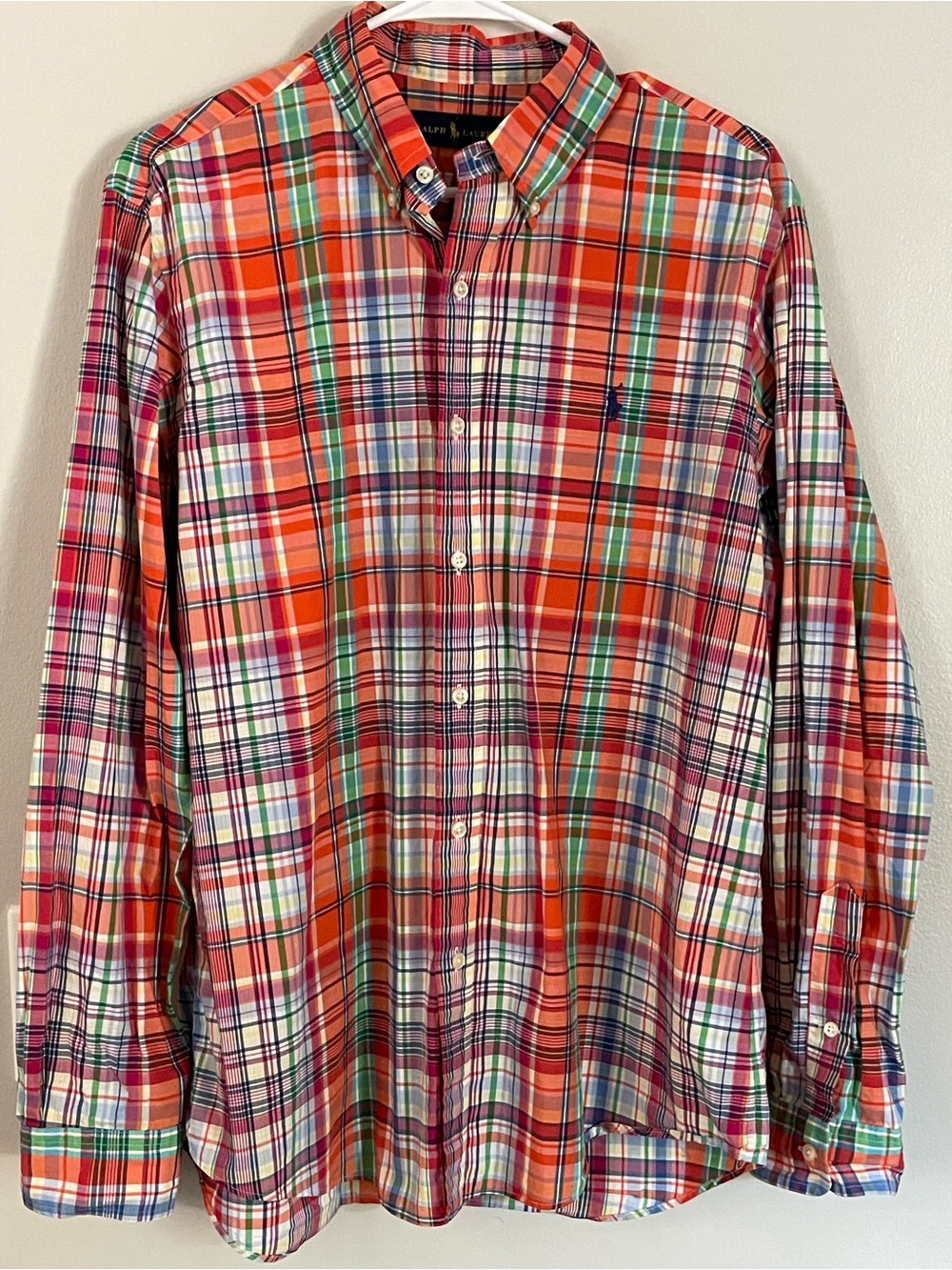 Polo Ralph Lauren Long Sleeve Madras Plaid Button-Down Shirt Sz L Vibrant Preppy